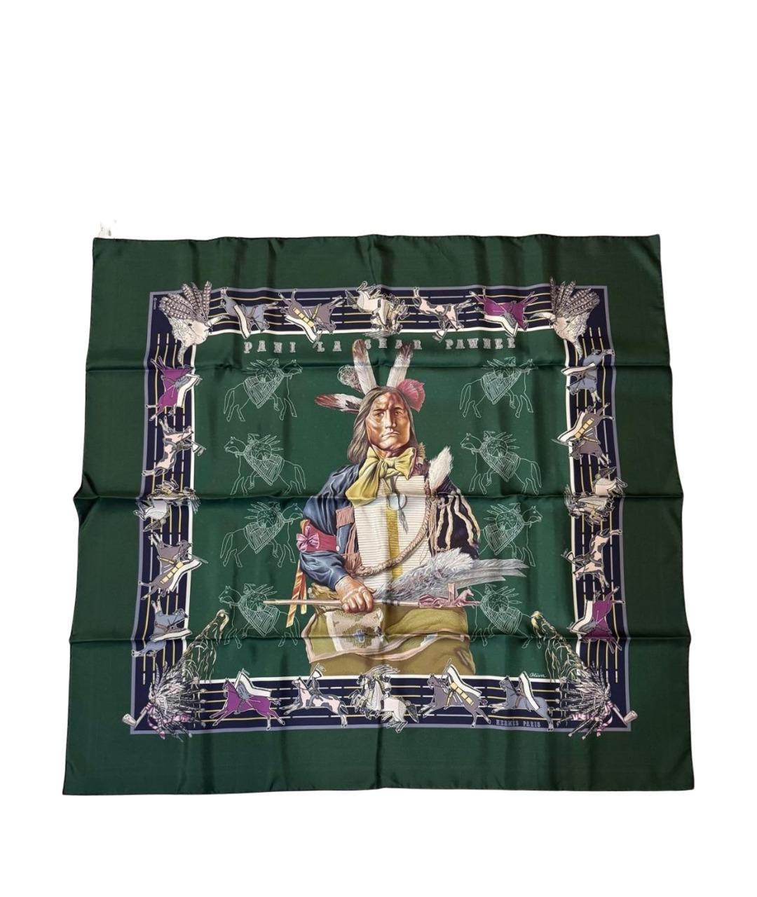 HERMES Зеленый шелковый платок, фото 1