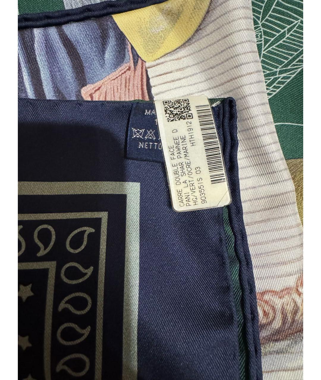 HERMES Зеленый шелковый платок, фото 2