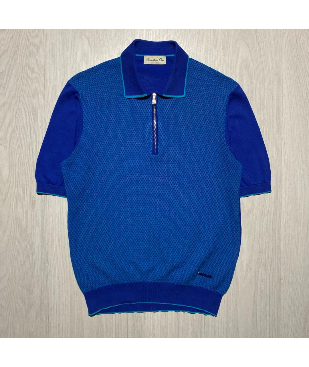 Castello d'Oro Синее хлопковое поло с коротким рукавом, фото 2