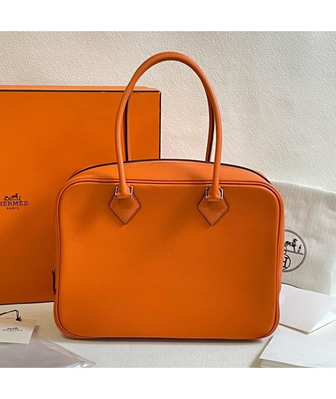 HERMES Оранжевая кожаная сумка с короткими ручками, фото 3