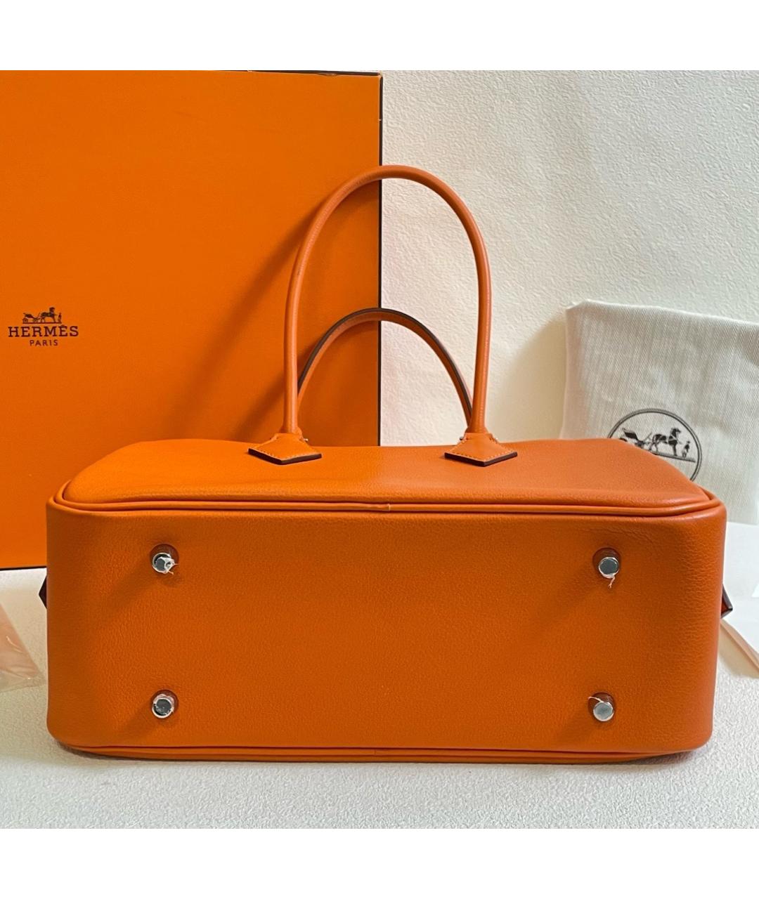 HERMES Оранжевая кожаная сумка с короткими ручками, фото 4