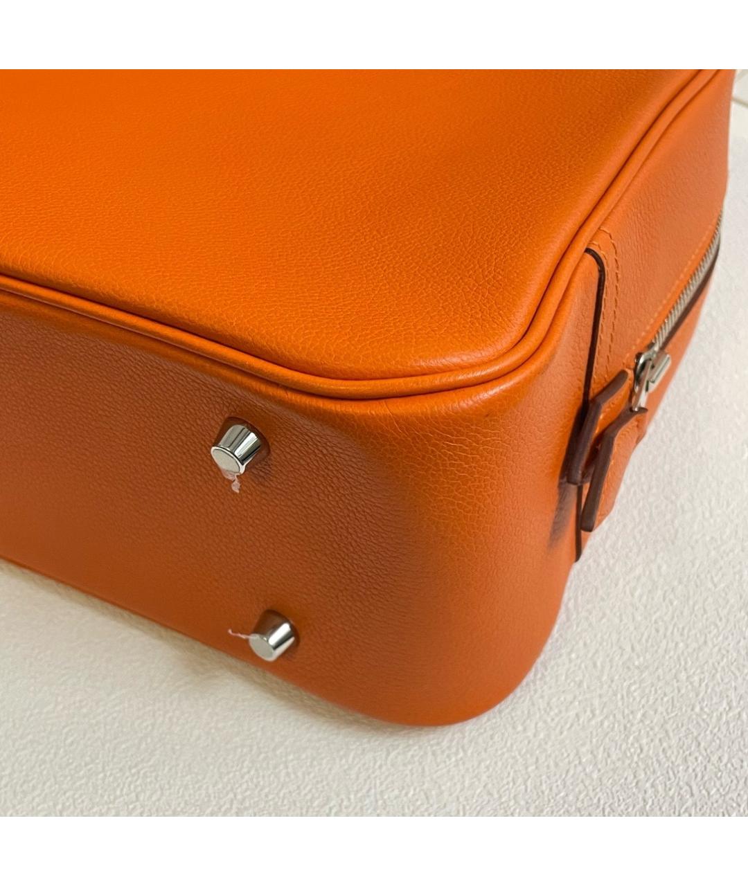 HERMES Оранжевая кожаная сумка с короткими ручками, фото 6