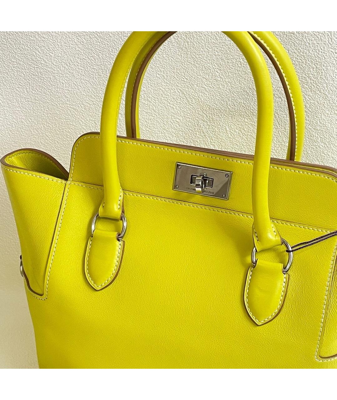 HERMES Желтая кожаная сумка с короткими ручками, фото 2