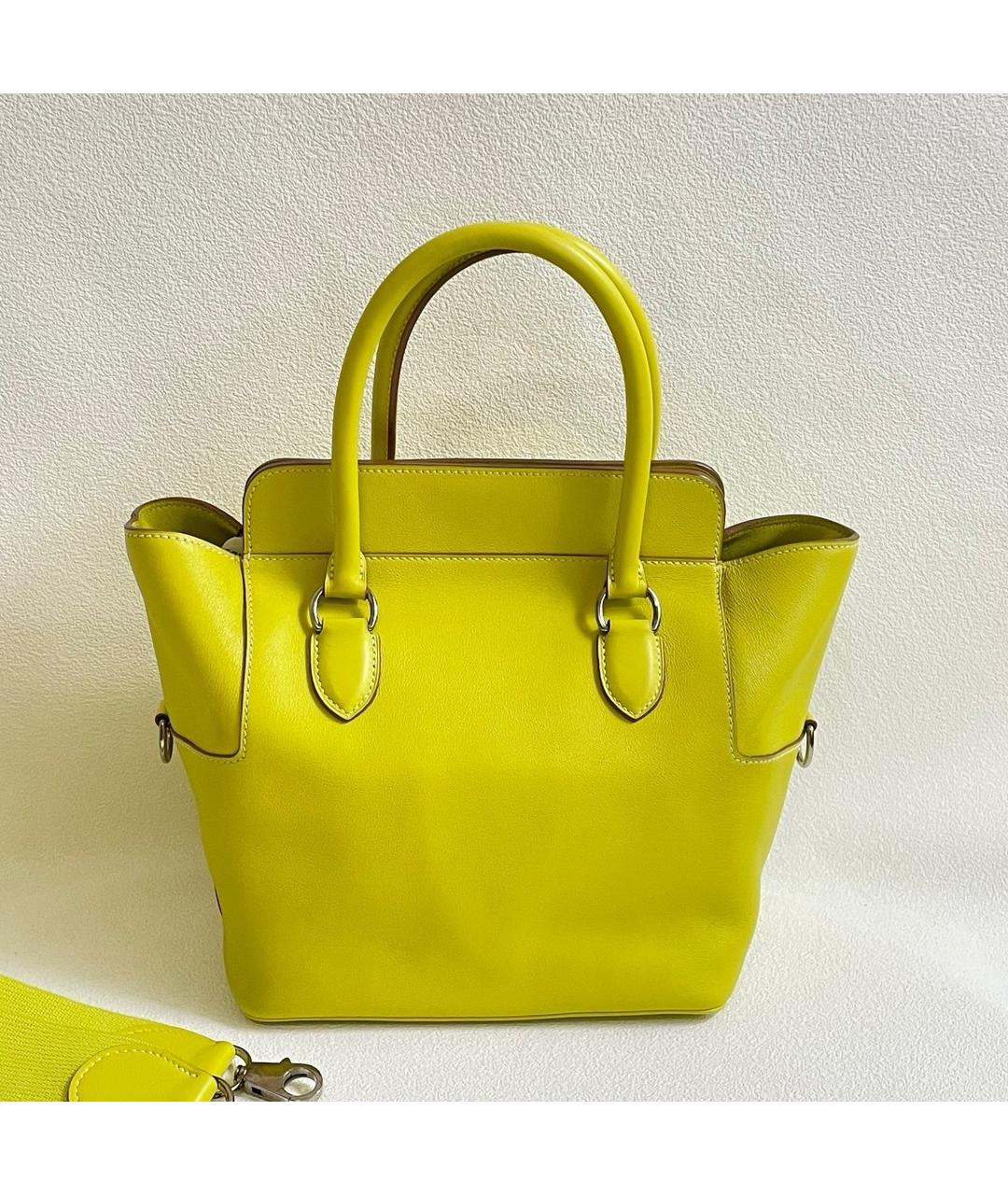 HERMES Желтая кожаная сумка с короткими ручками, фото 3