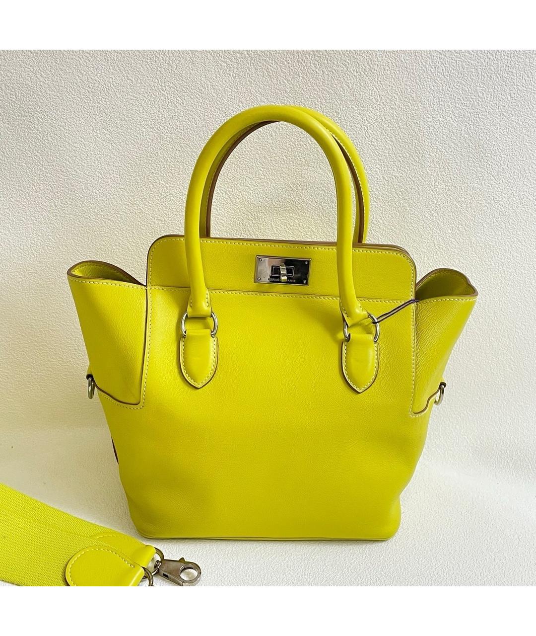 HERMES Желтая кожаная сумка с короткими ручками, фото 8