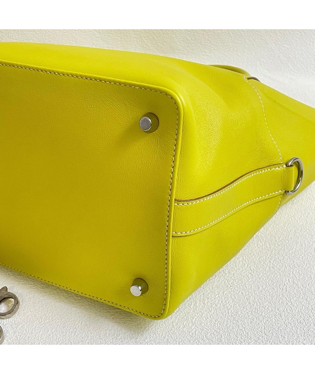 HERMES Желтая кожаная сумка с короткими ручками, фото 6