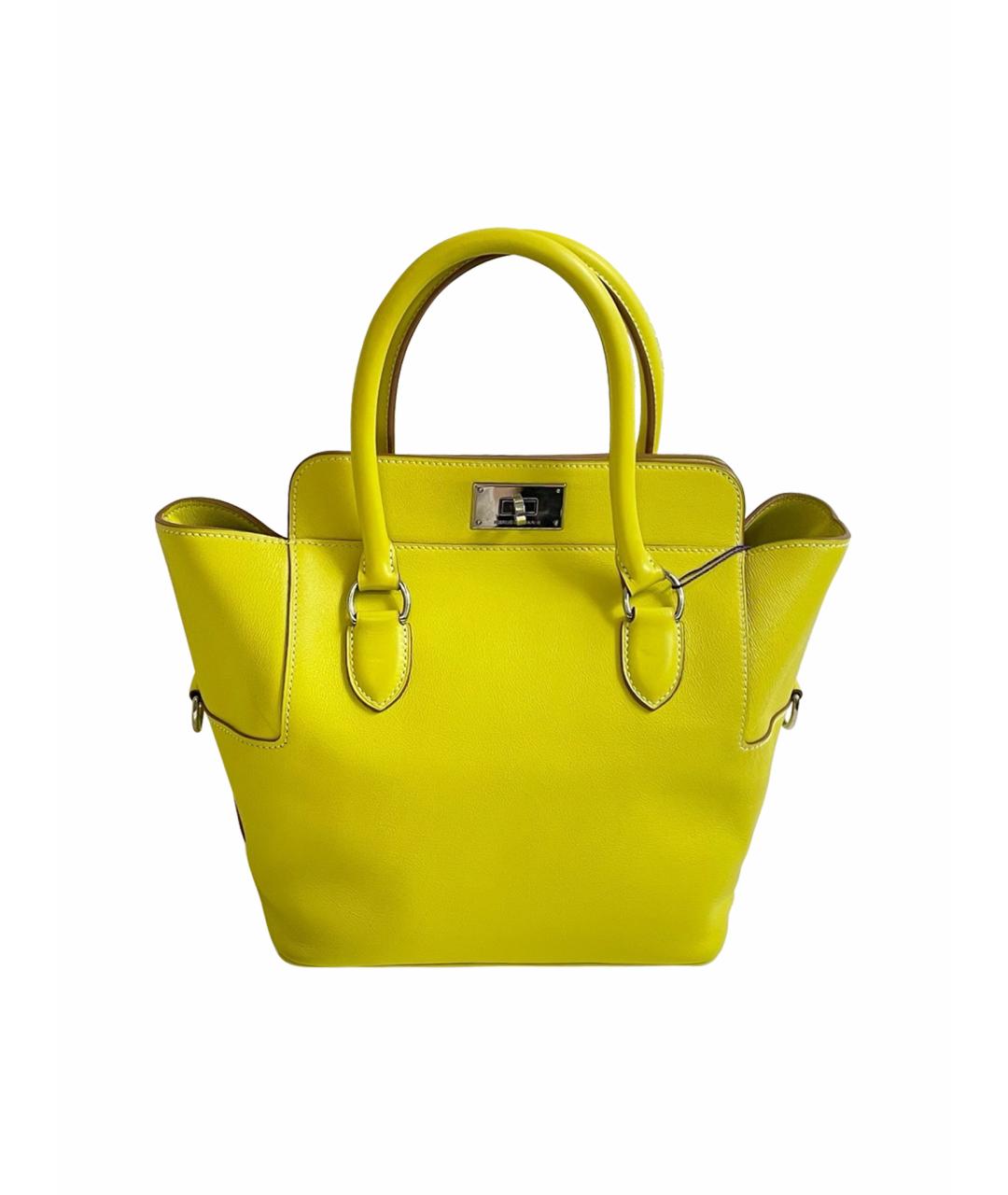 HERMES Желтая кожаная сумка с короткими ручками, фото 1