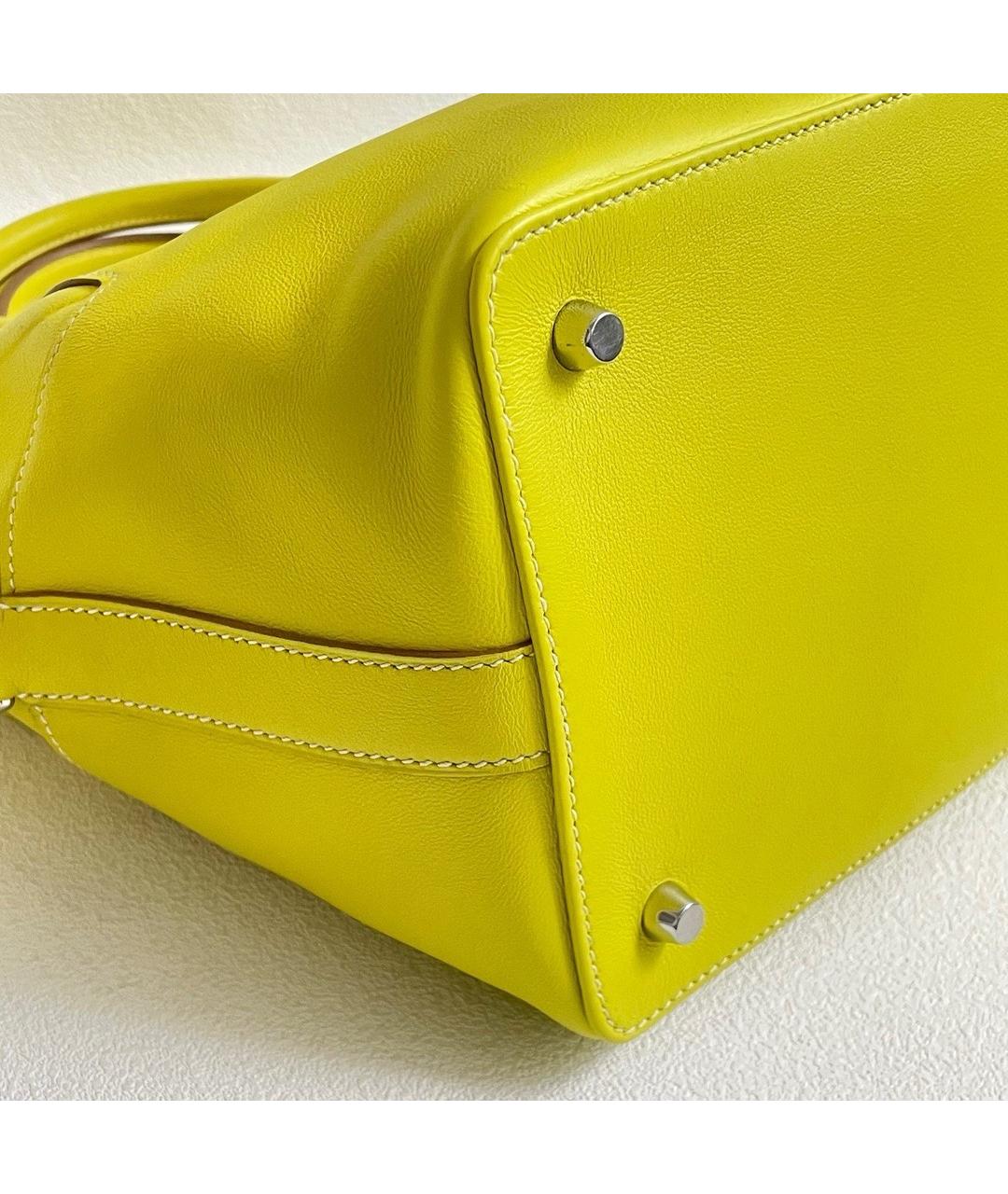 HERMES Желтая кожаная сумка с короткими ручками, фото 5