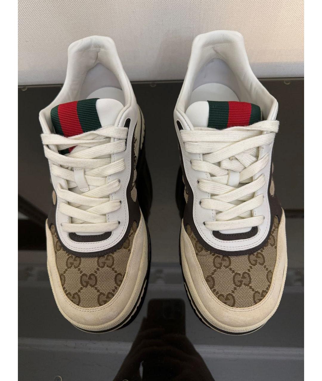 GUCCI Бежевые текстильные низкие кроссовки / кеды, фото 4