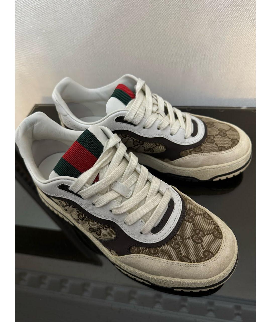 GUCCI Бежевые текстильные низкие кроссовки / кеды, фото 2