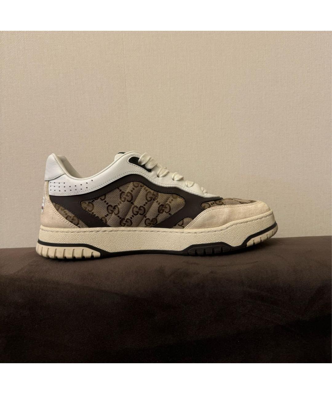 GUCCI Бежевые текстильные низкие кроссовки / кеды, фото 7