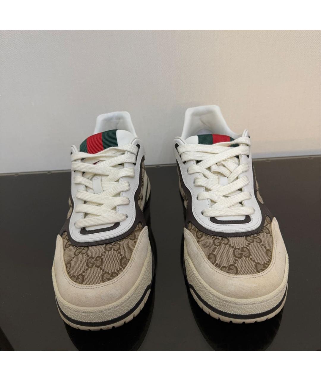 GUCCI Бежевые текстильные низкие кроссовки / кеды, фото 3