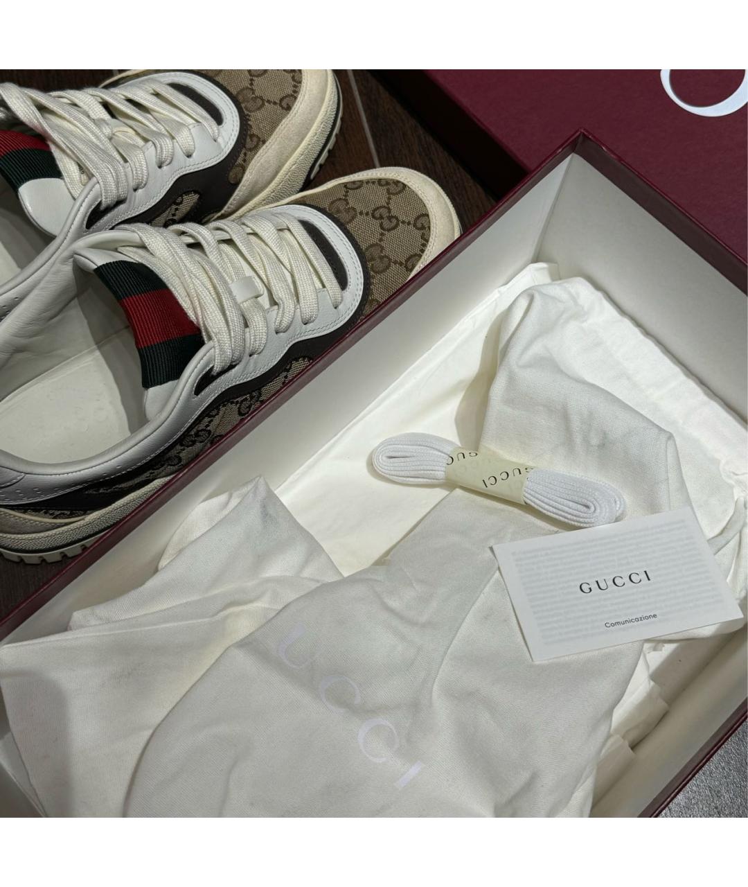 GUCCI Бежевые текстильные низкие кроссовки / кеды, фото 5