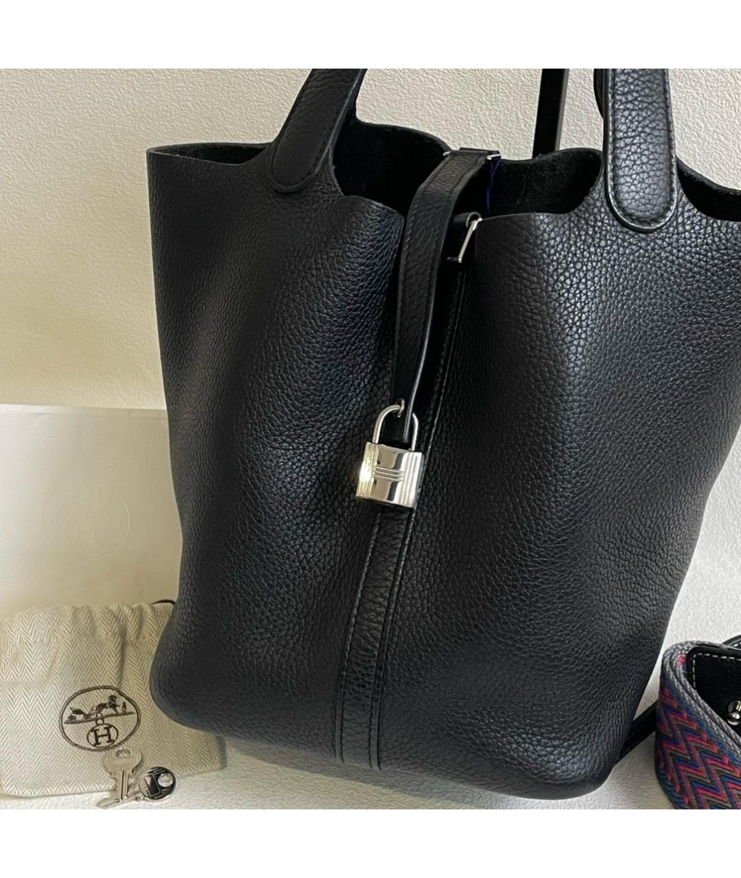 HERMES Черная кожаная сумка тоут, фото 2