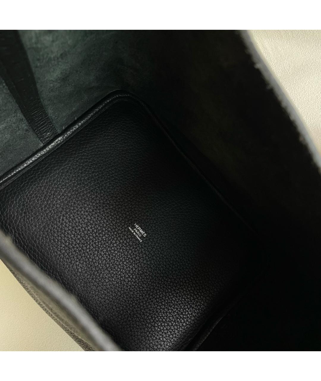 HERMES Черная кожаная сумка тоут, фото 7