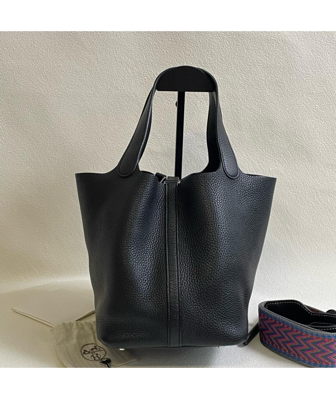 HERMES Черная кожаная сумка тоут, фото 3