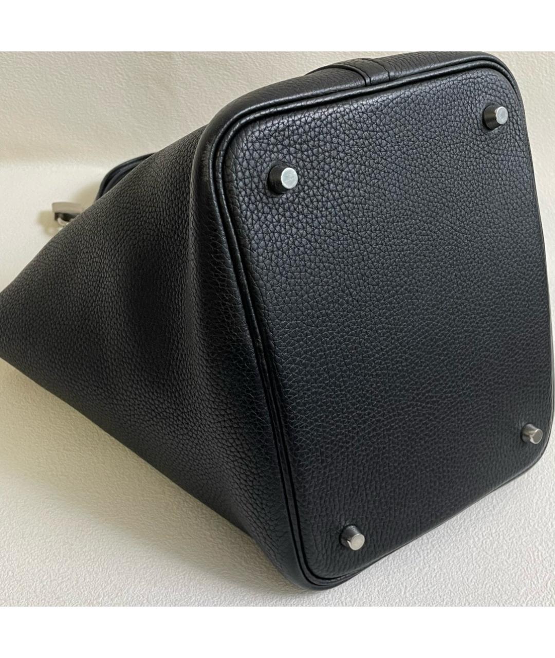 HERMES Черная кожаная сумка тоут, фото 5