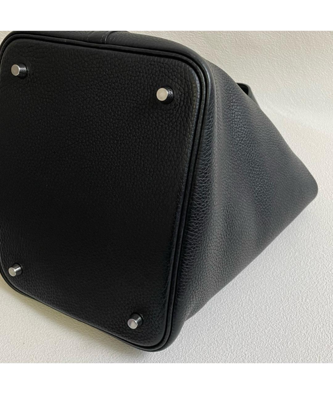 HERMES Черная кожаная сумка тоут, фото 6