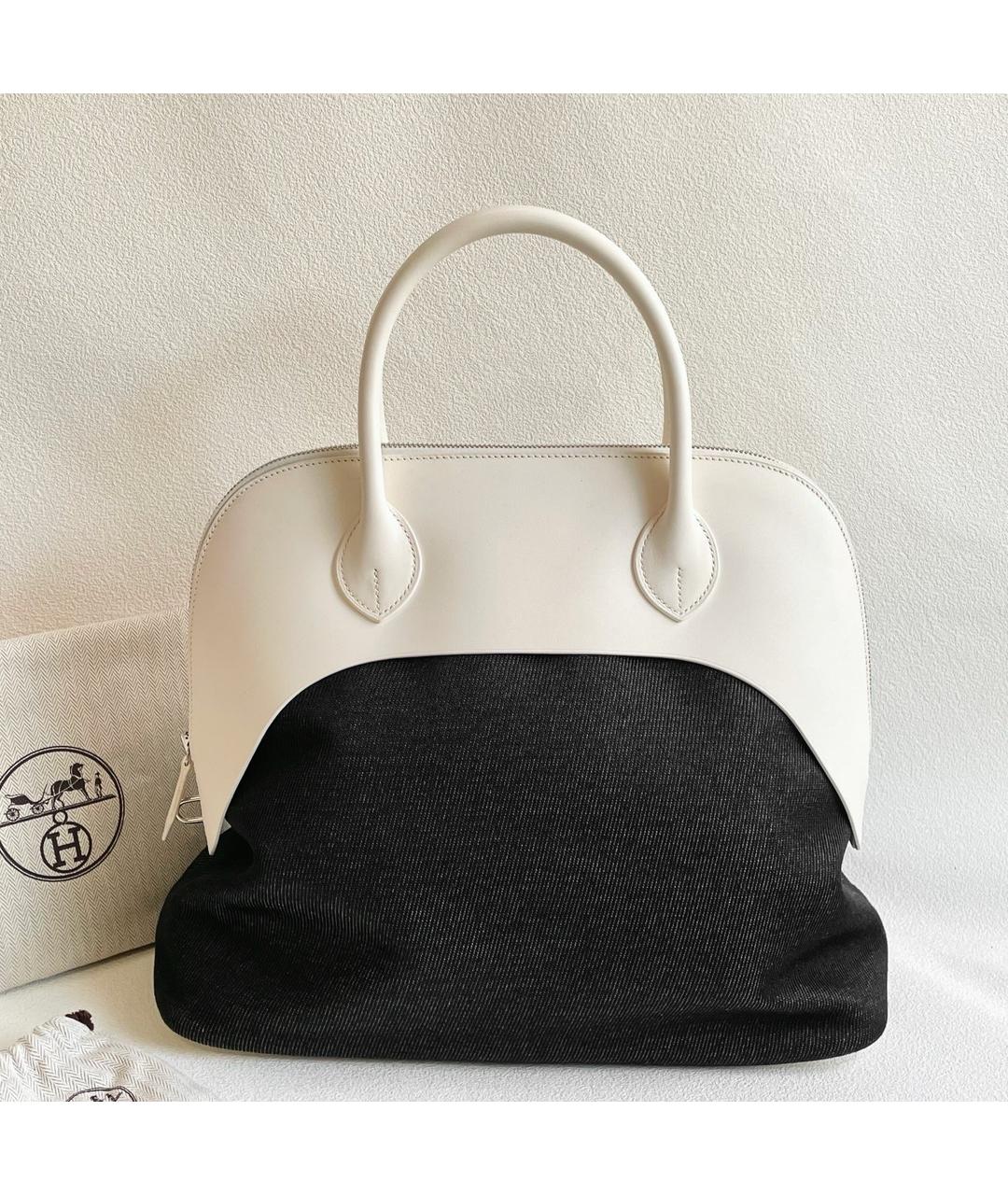 HERMES Черная деним сумка с короткими ручками, фото 3