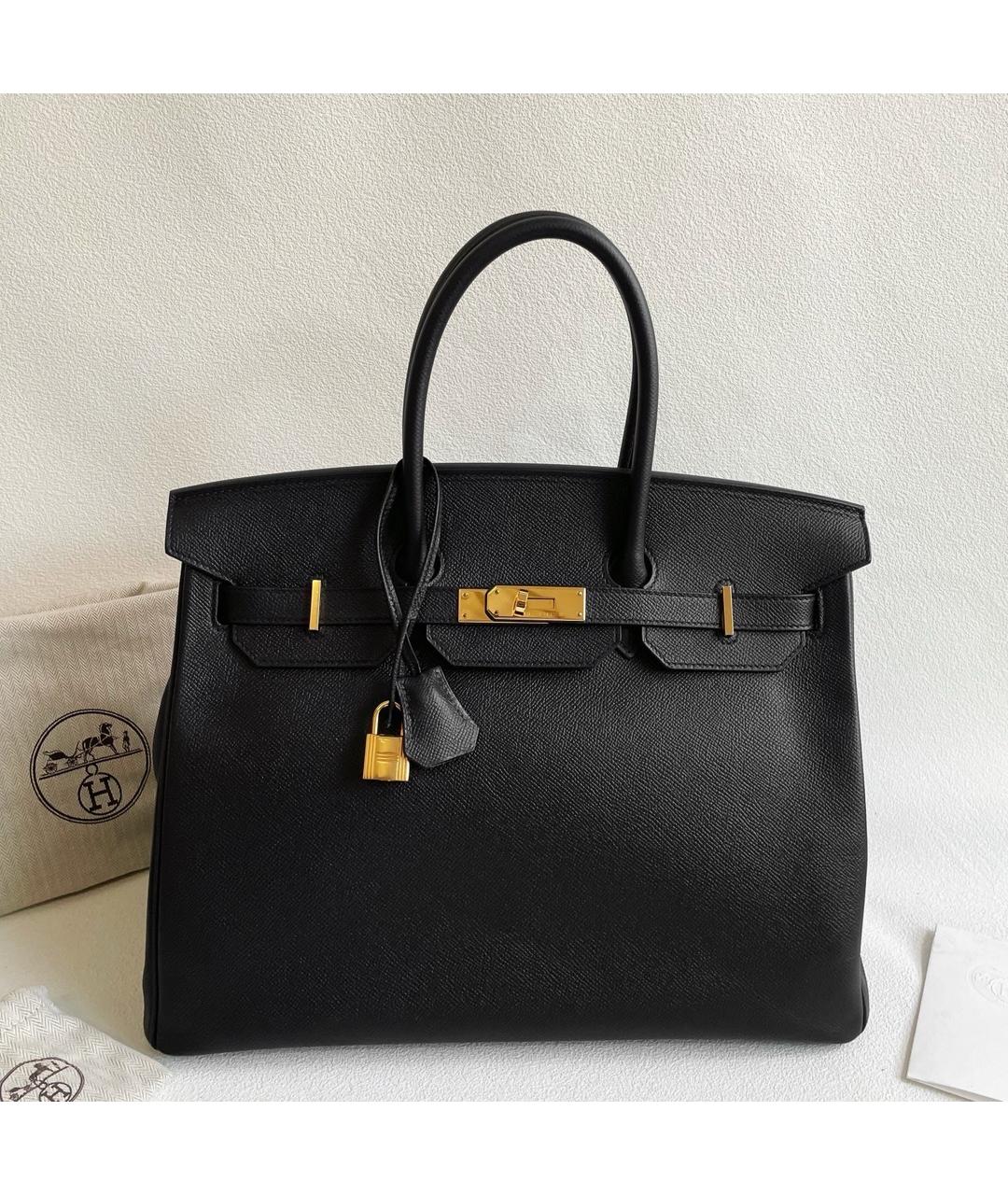 HERMES Черная кожаная сумка с короткими ручками, фото 2