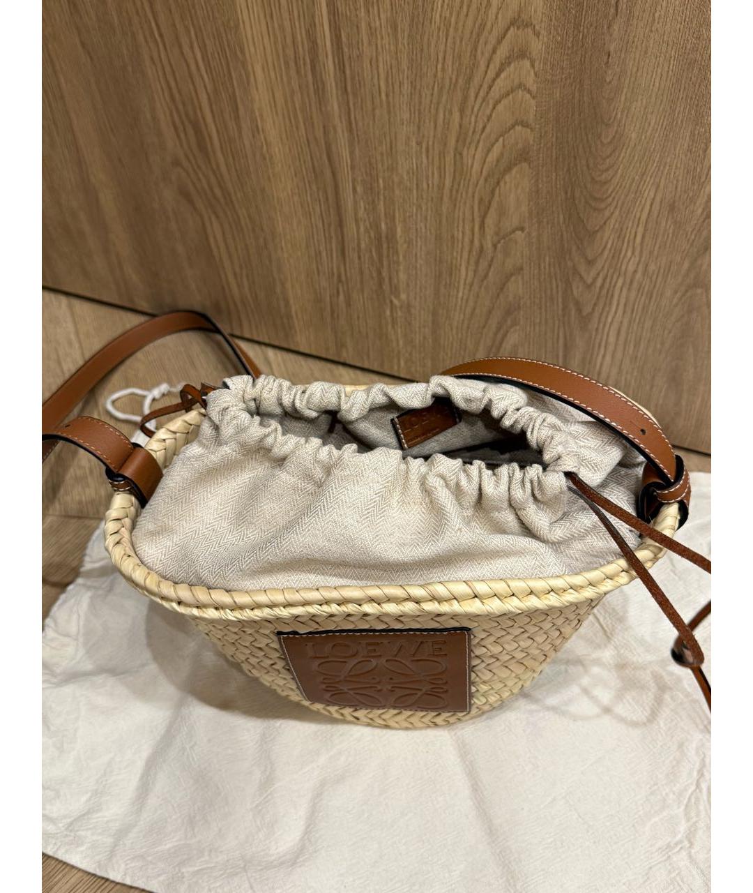 LOEWE Бежевая пелетеная пляжная сумка, фото 6