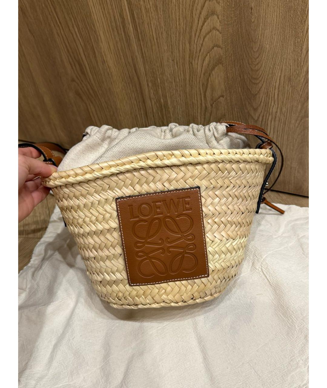 LOEWE Бежевая пелетеная пляжная сумка, фото 7