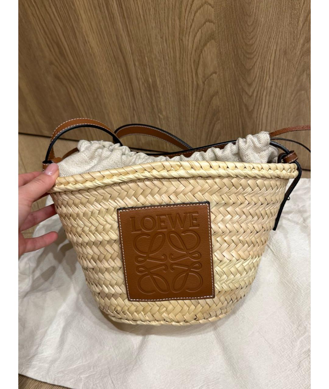 LOEWE Бежевая пелетеная пляжная сумка, фото 2