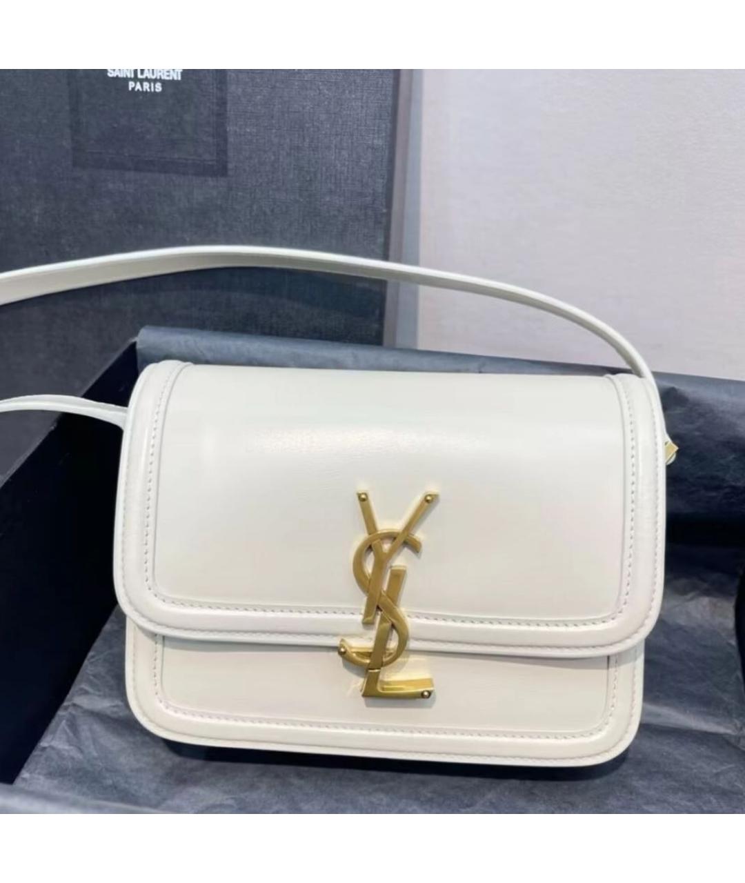 SAINT LAURENT Белая кожаная сумка через плечо, фото 2