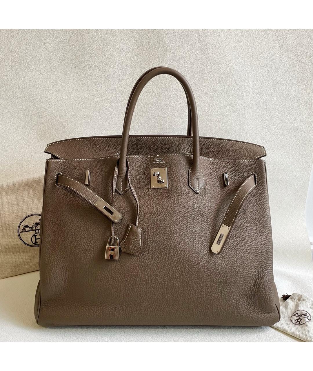 HERMES Серая кожаная сумка с короткими ручками, фото 2