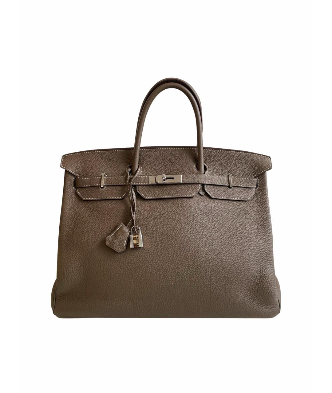 HERMES Серая кожаная сумка с короткими ручками, фото 10