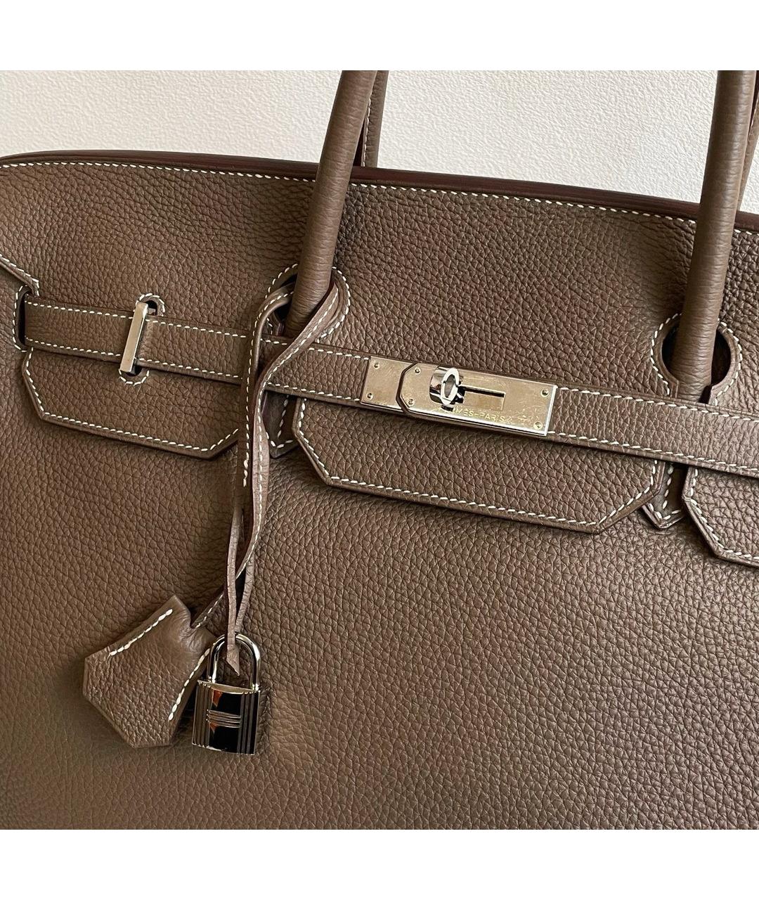 HERMES Серая кожаная сумка с короткими ручками, фото 7
