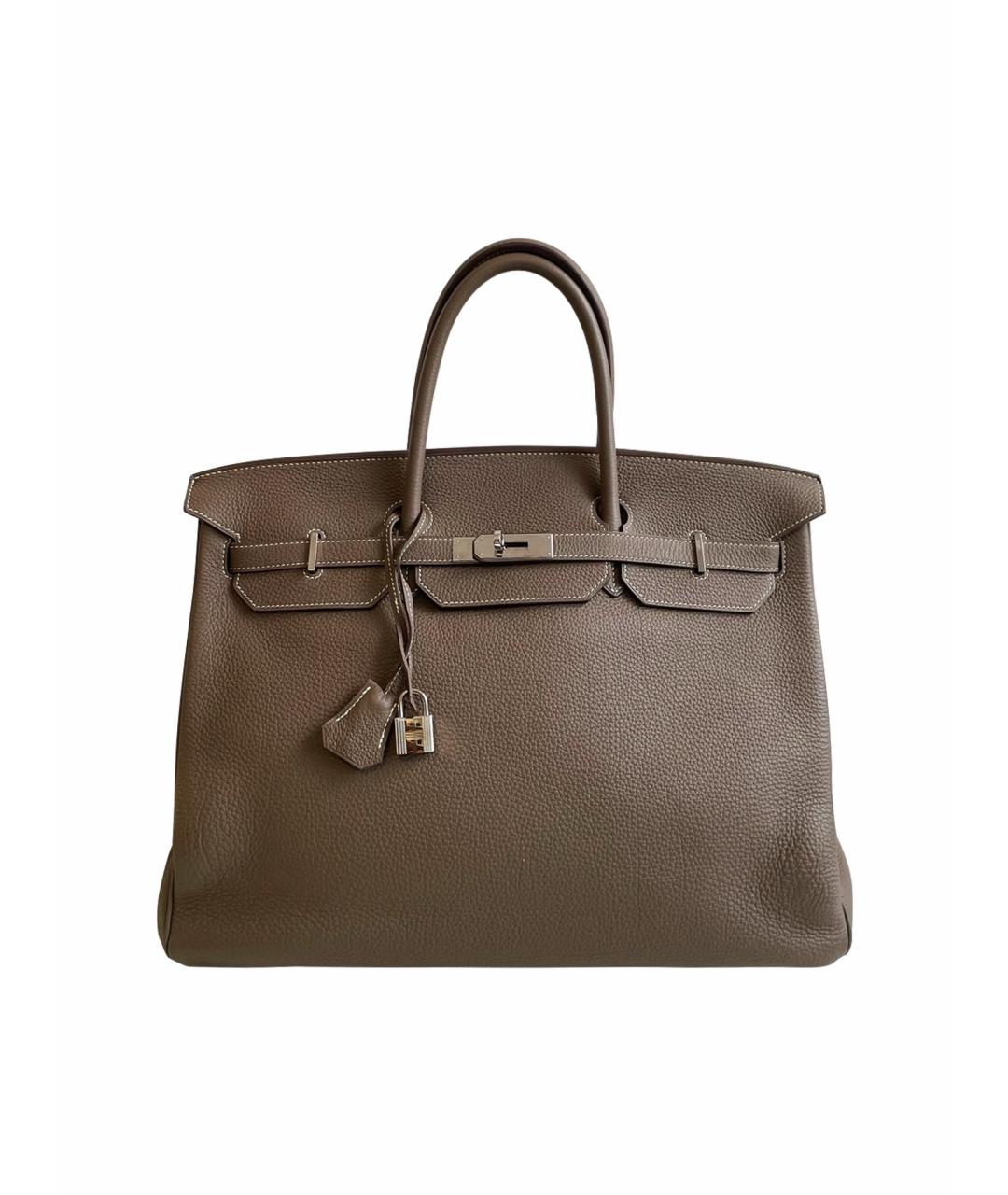 HERMES Серая кожаная сумка с короткими ручками, фото 1
