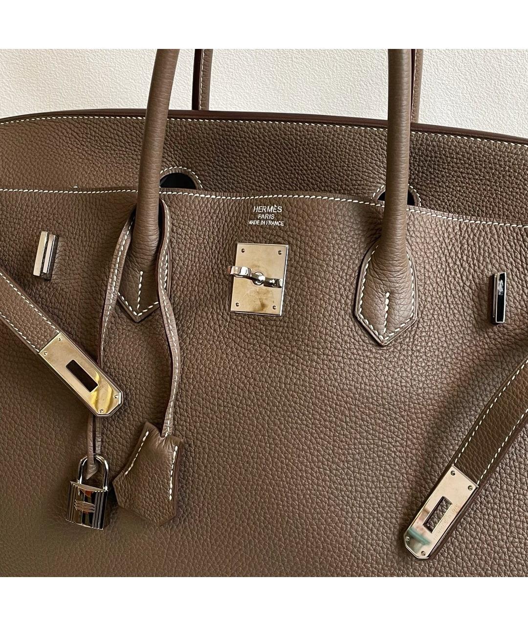 HERMES Серая кожаная сумка с короткими ручками, фото 8