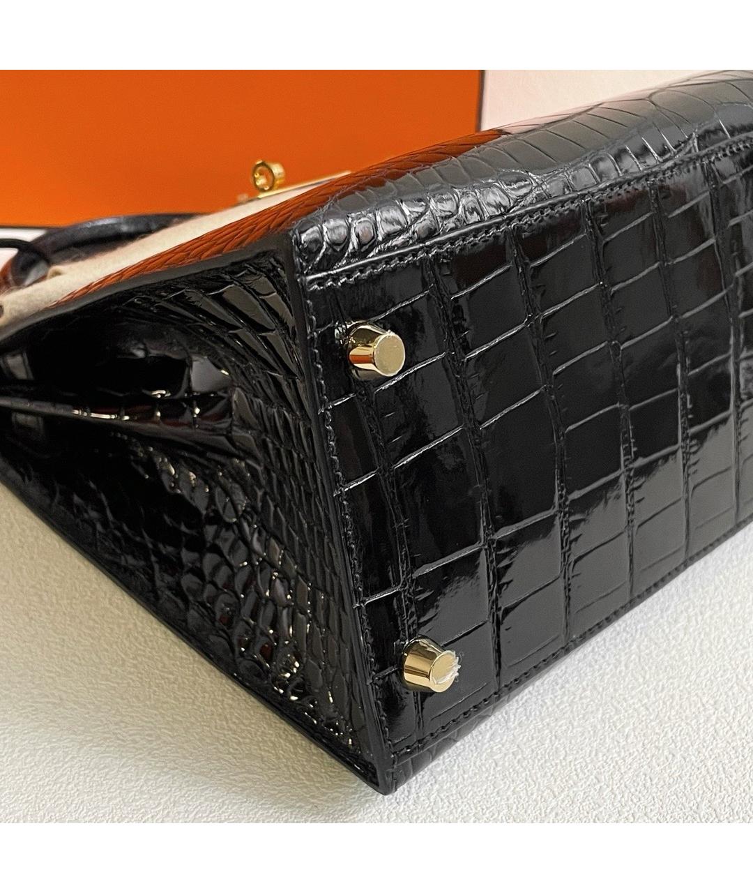 HERMES Черная кожаная сумка с короткими ручками, фото 5