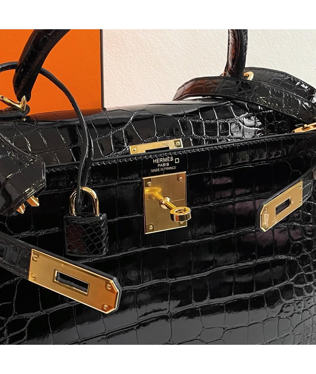 HERMES Черная кожаная сумка с короткими ручками, фото 8