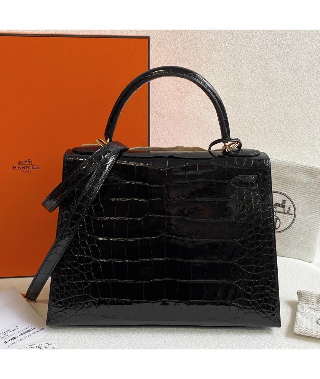 HERMES Черная кожаная сумка с короткими ручками, фото 3