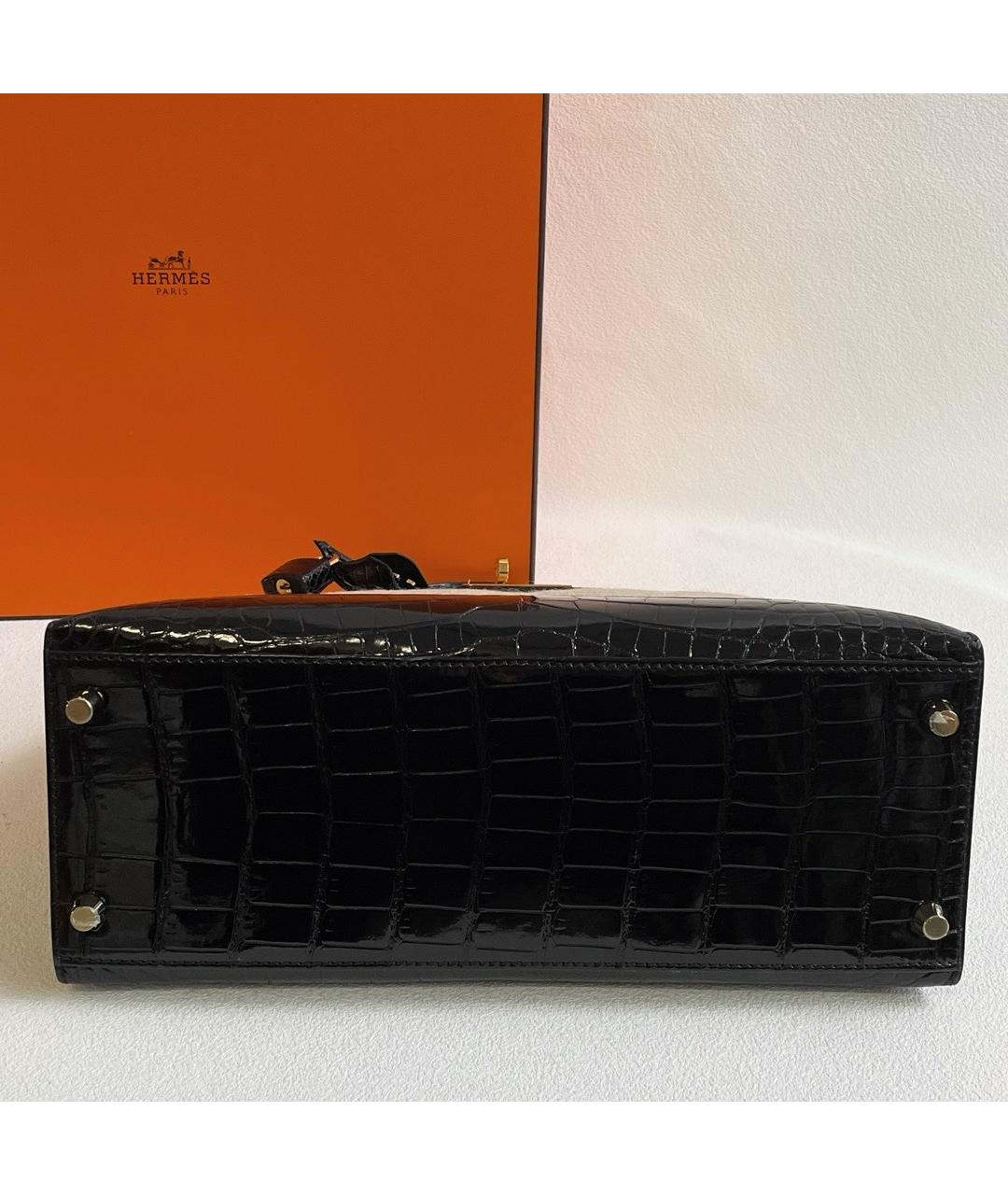 HERMES Черная кожаная сумка с короткими ручками, фото 4