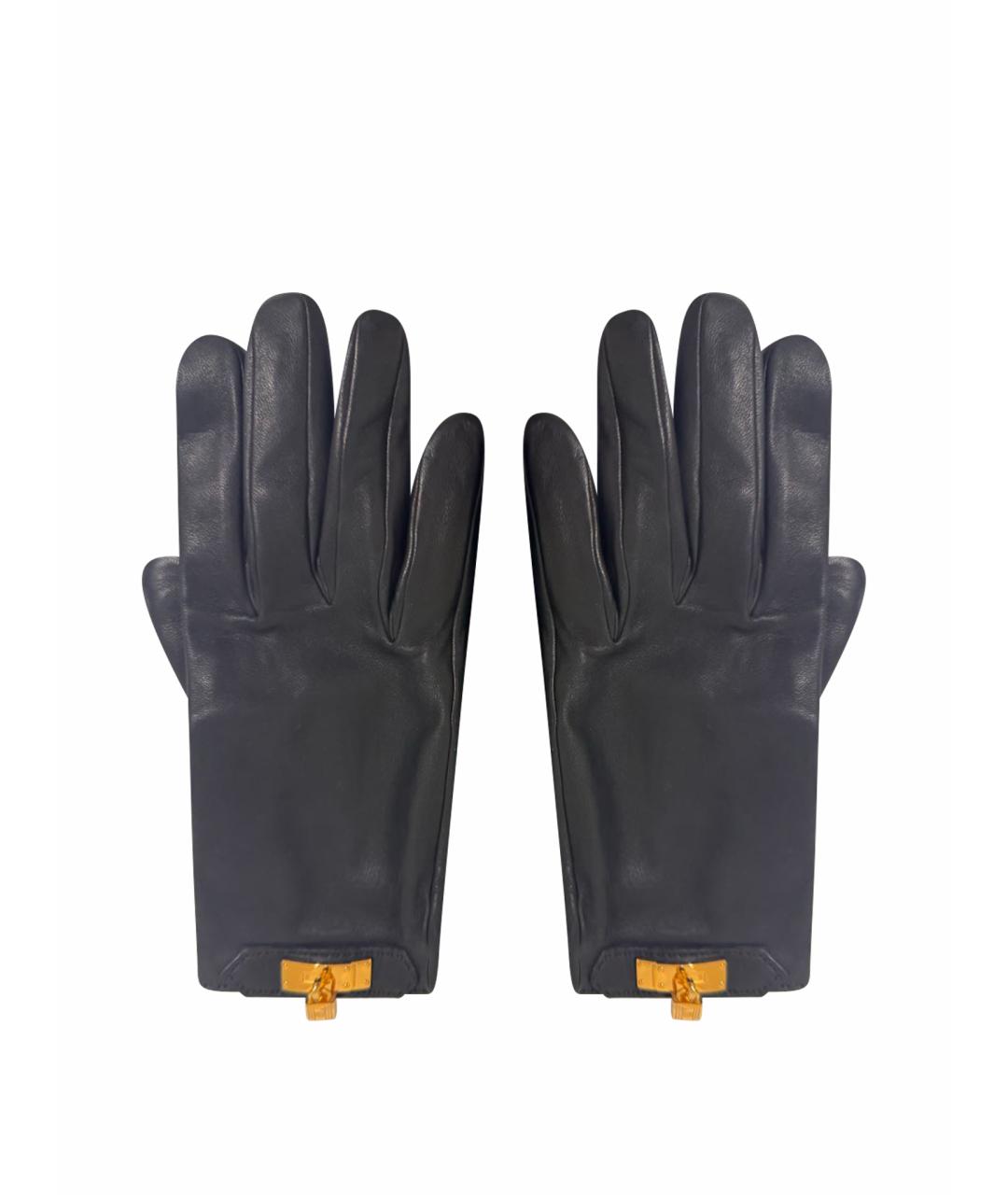 HERMES Черные кожаные перчатки, фото 1