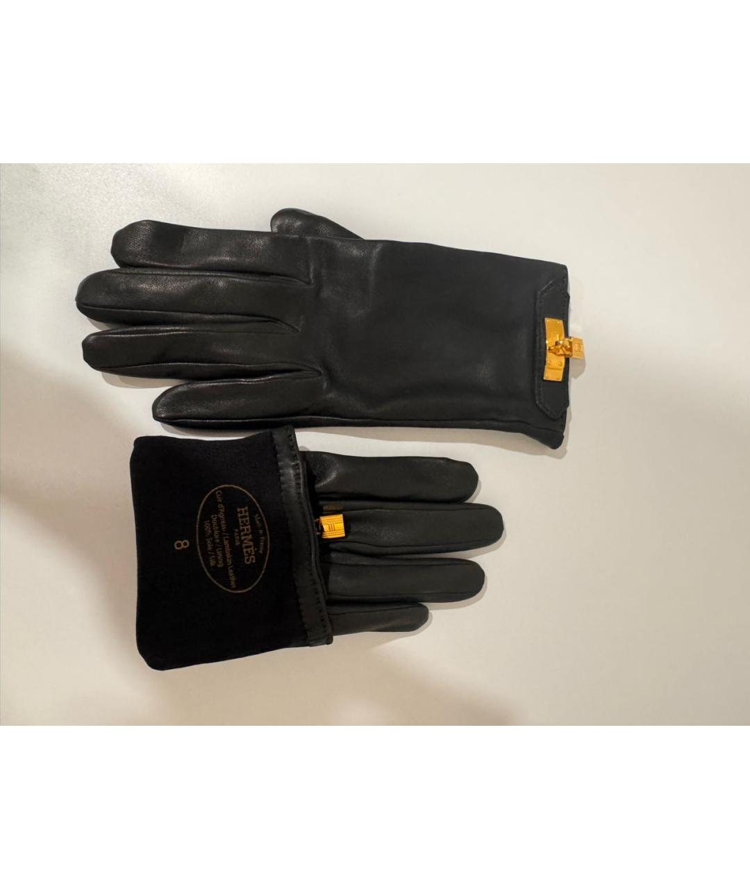 HERMES Черные кожаные перчатки, фото 4