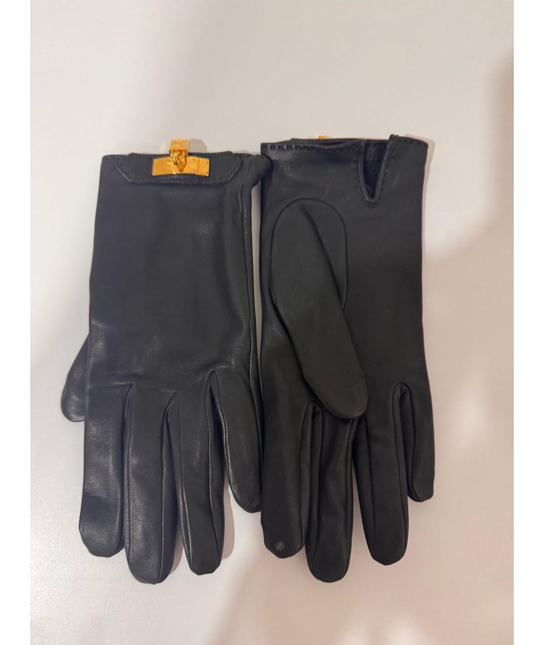 HERMES Черные кожаные перчатки, фото 5