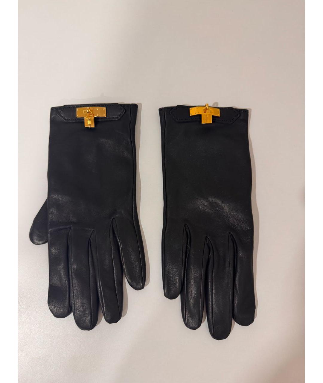 HERMES Черные кожаные перчатки, фото 3
