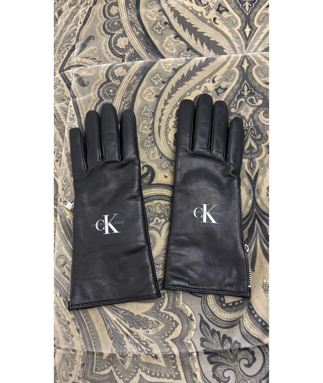 CALVIN KLEIN Черные кожаные перчатки, фото 6