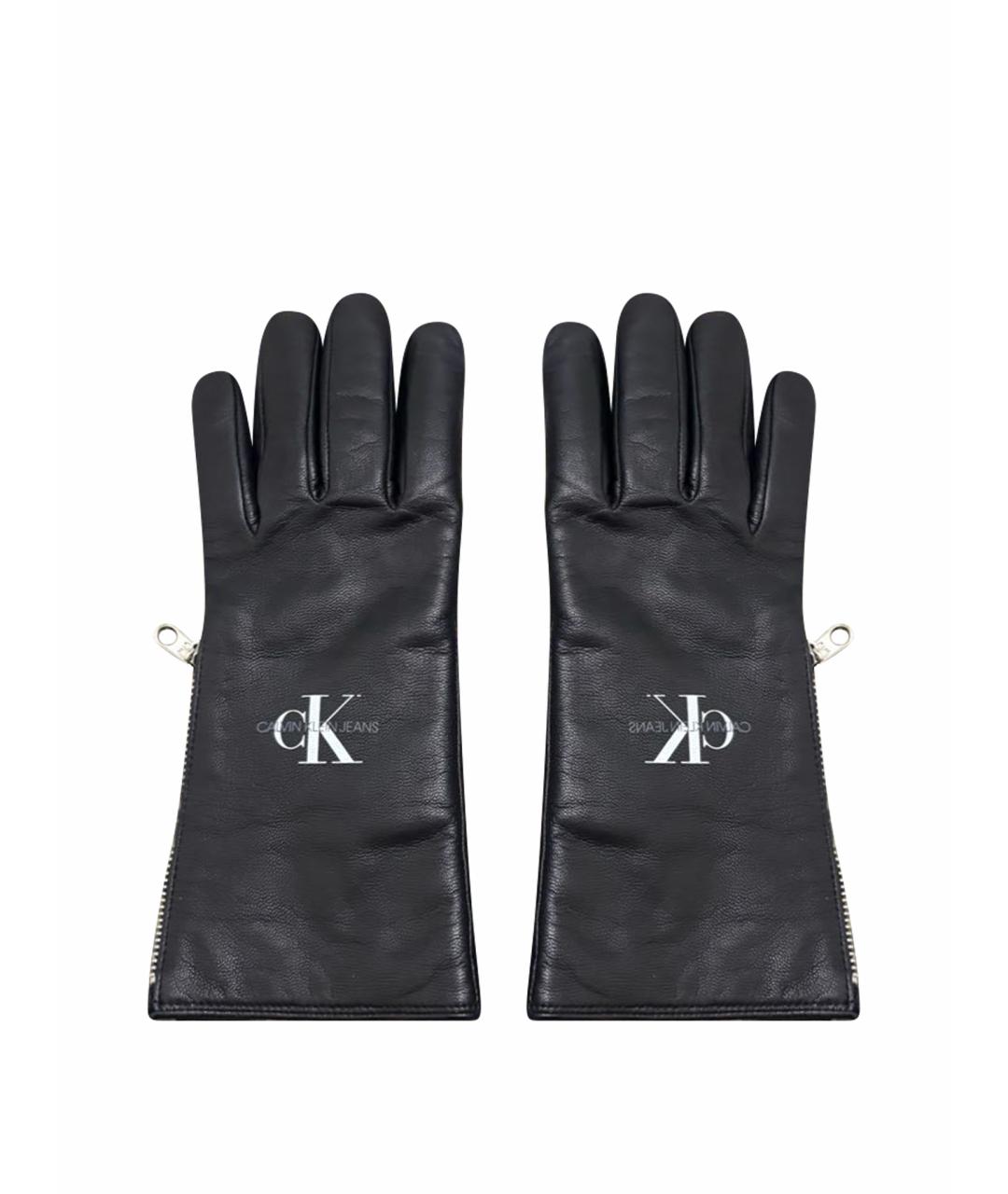 CALVIN KLEIN Черные кожаные перчатки, фото 1