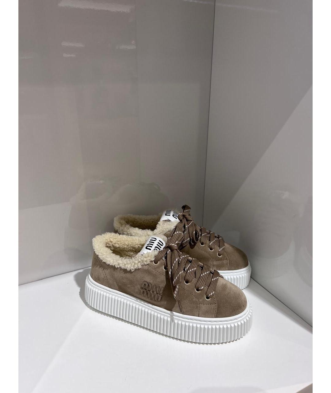 MIU MIU Бежевые замшевые кеды, фото 3