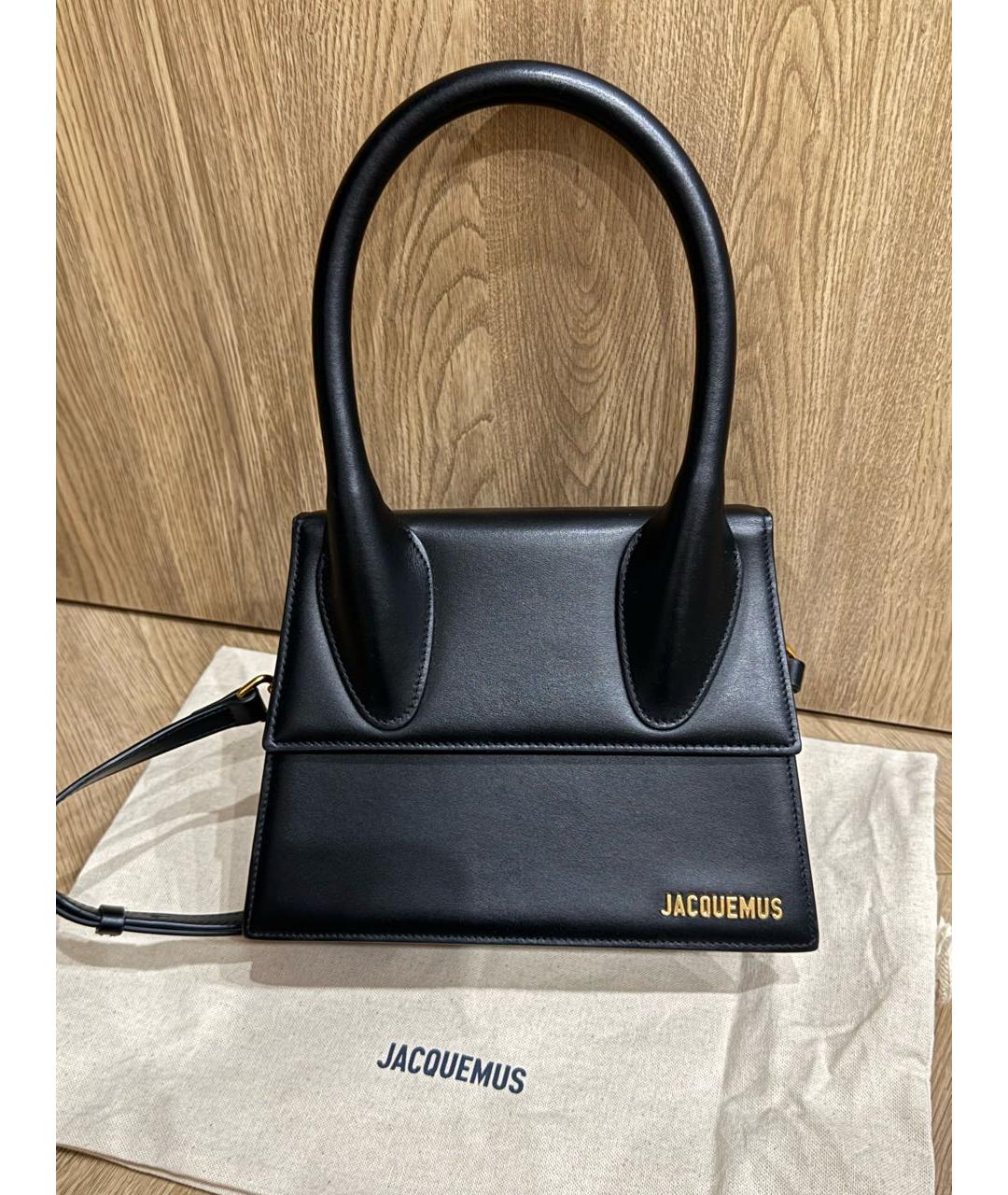 JACQUEMUS Черная кожаная сумка с короткими ручками, фото 2