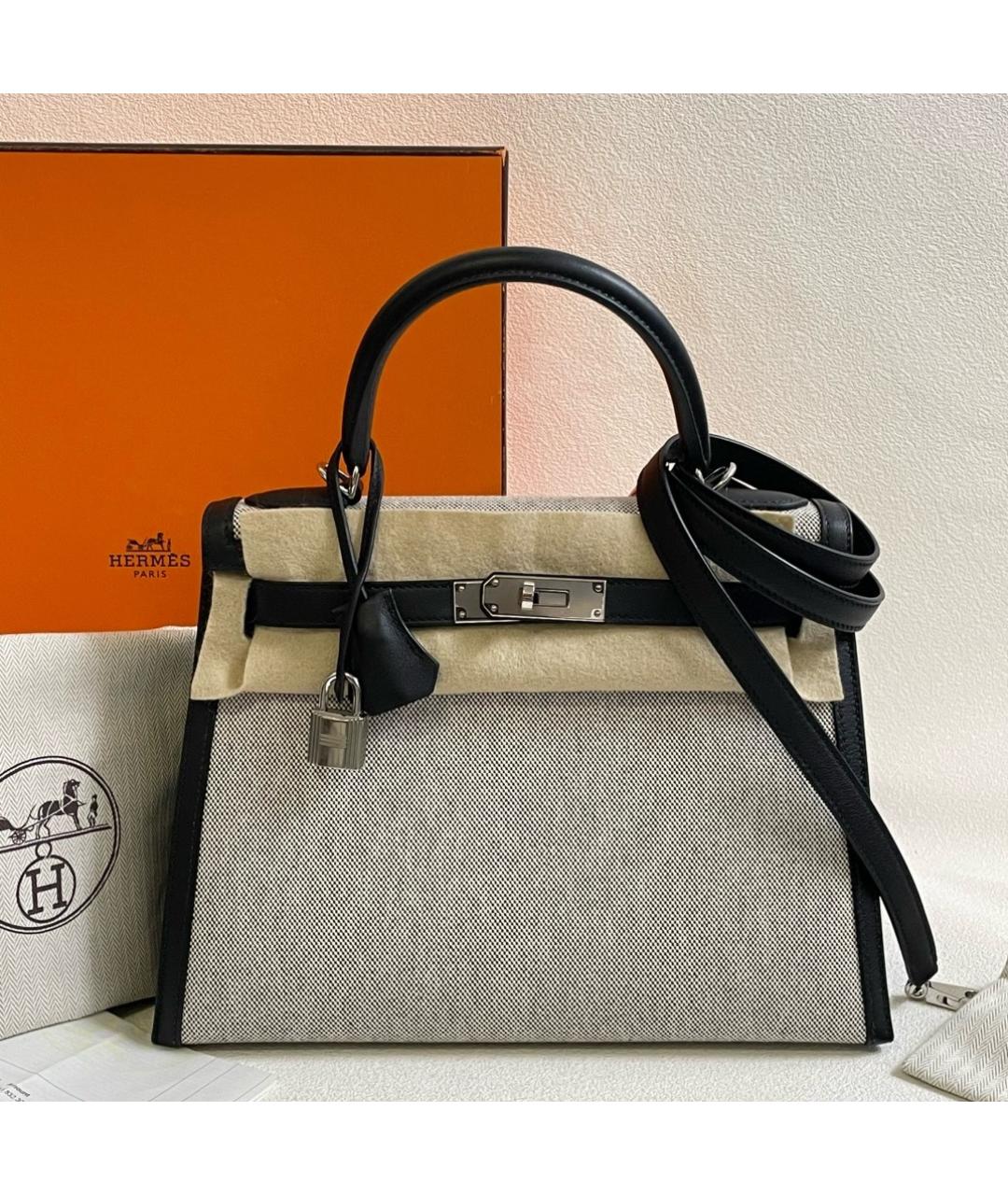 HERMES Черная деним сумка с короткими ручками, фото 2