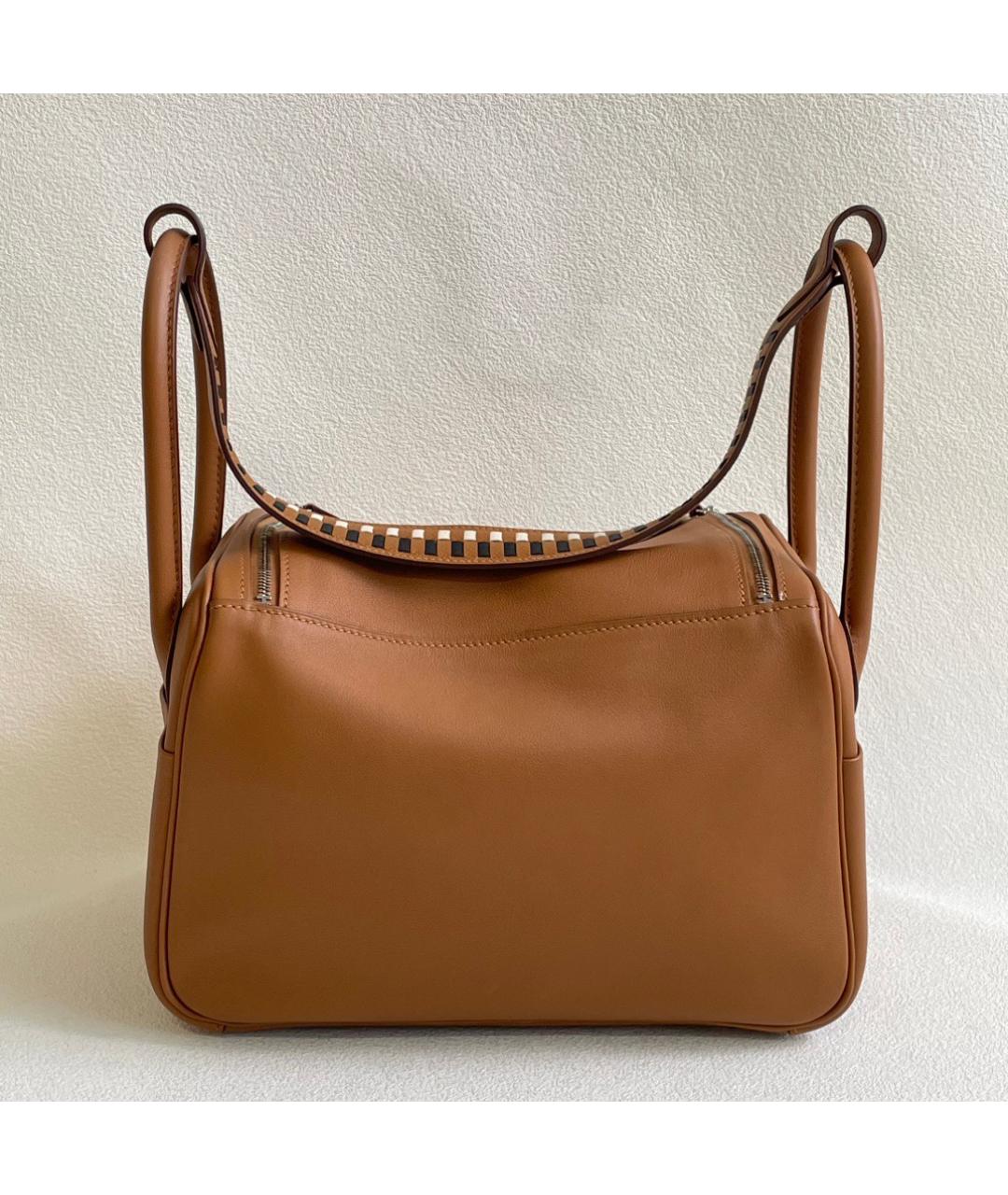 HERMES Коричневая кожаная сумка с короткими ручками, фото 3