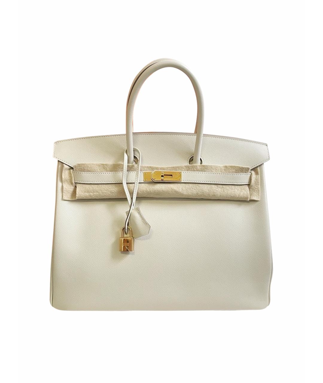 HERMES Белая кожаная сумка с короткими ручками, фото 1