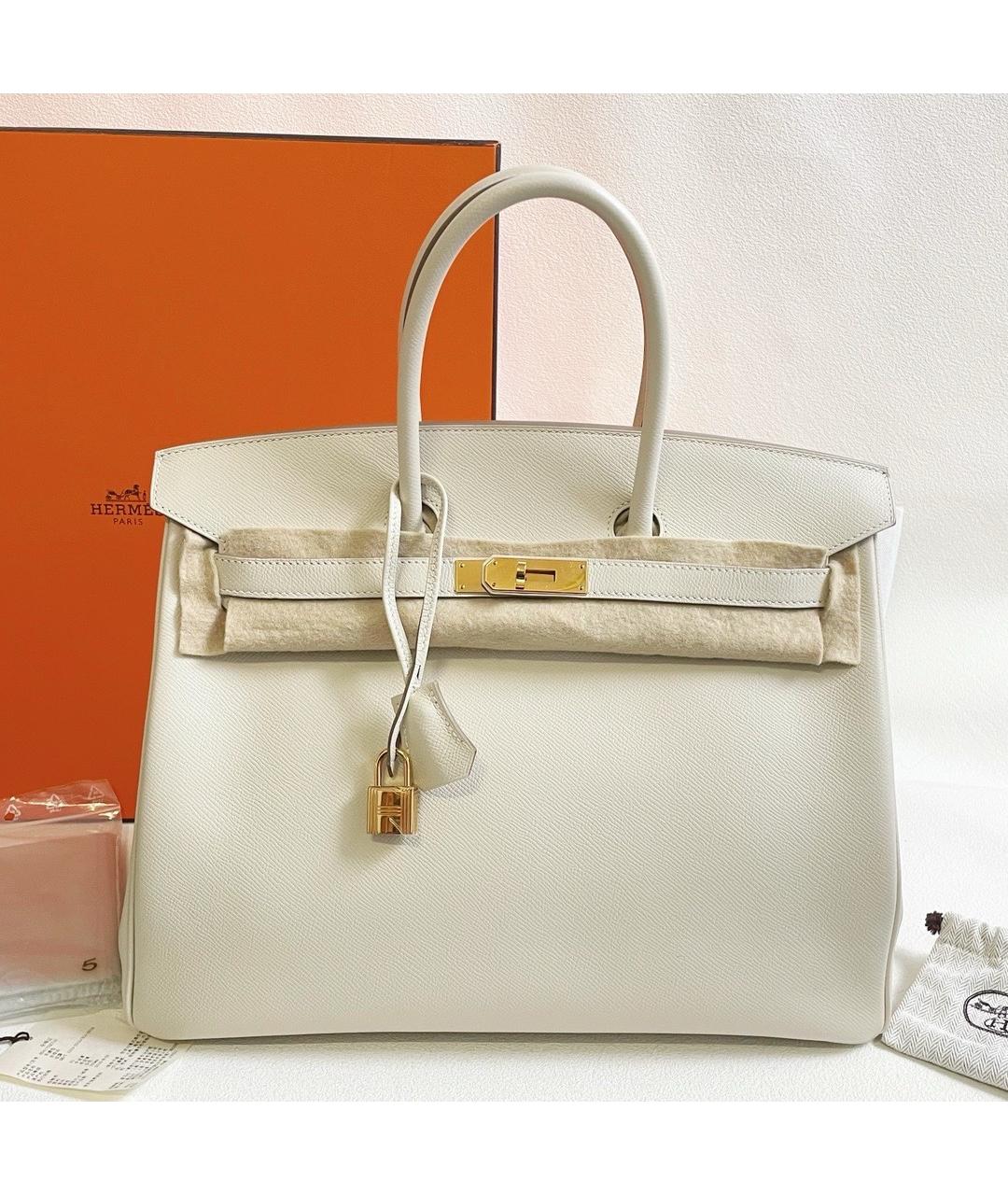 HERMES Белая кожаная сумка с короткими ручками, фото 10