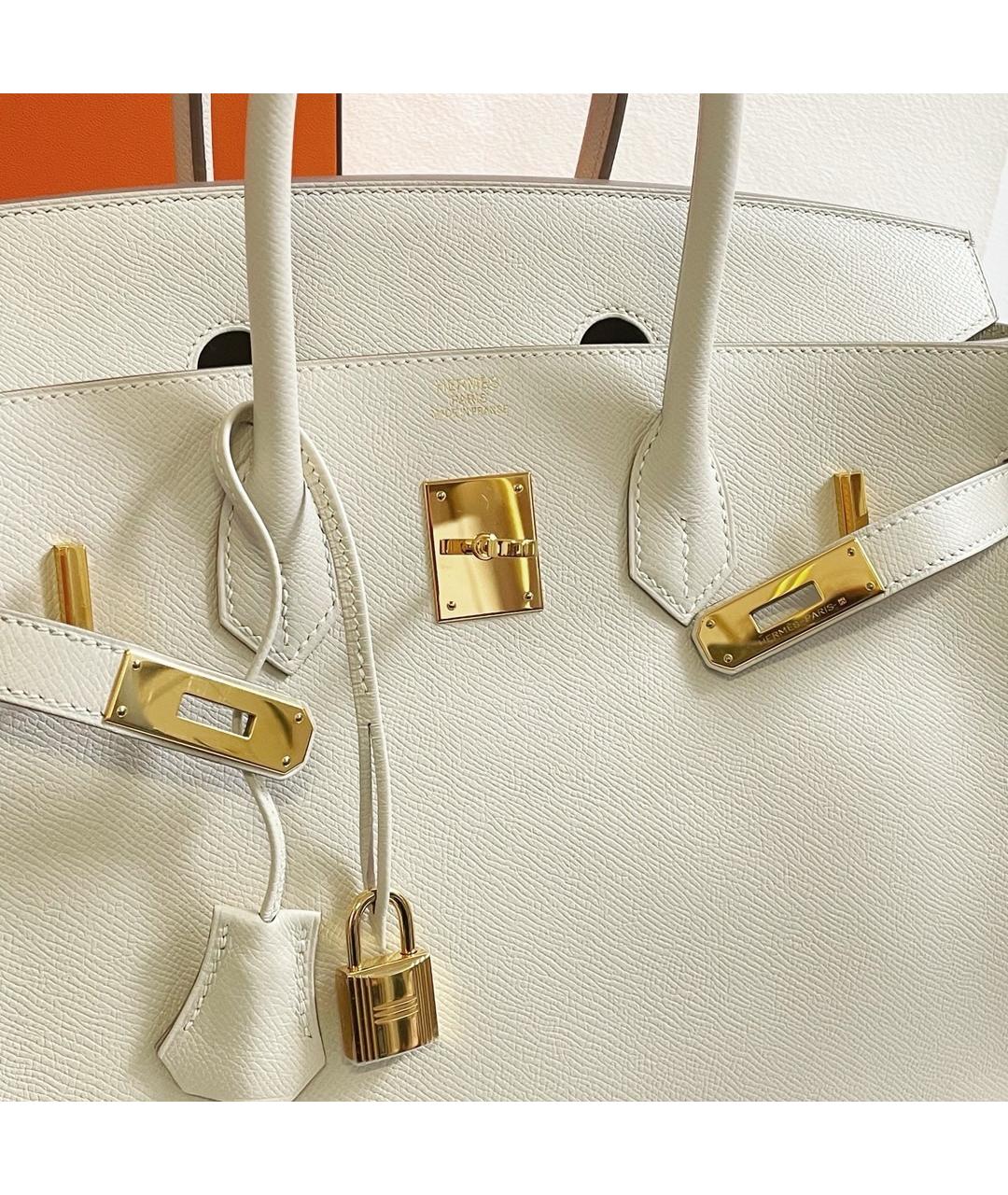 HERMES Белая кожаная сумка с короткими ручками, фото 8